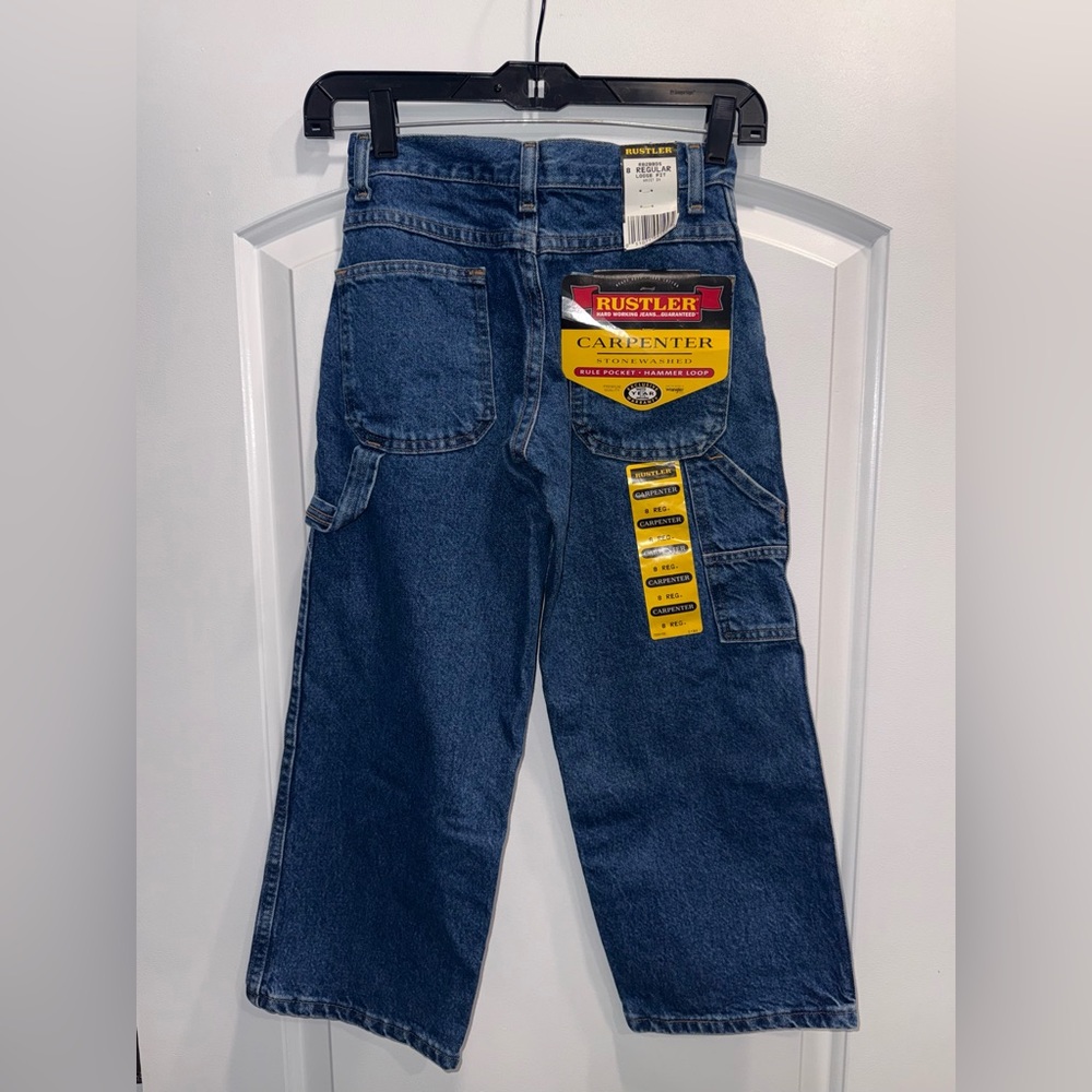NWT Rustler carpenter cargo loose fit boys denim blue jeans size 8